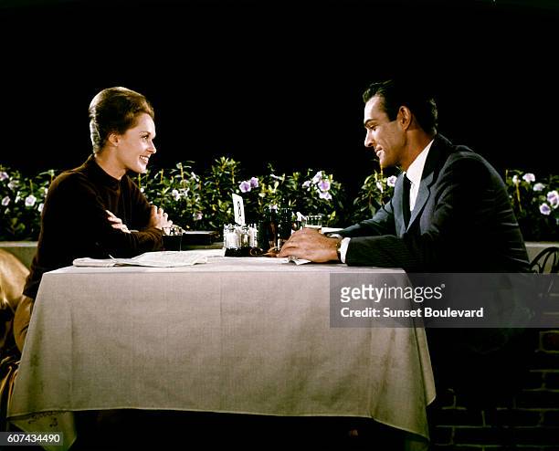 American actress Tippi Hedren and Scottish actor Sean Connery on the set of Marnie, based on the novel by Winston Graham and directed and produced by...