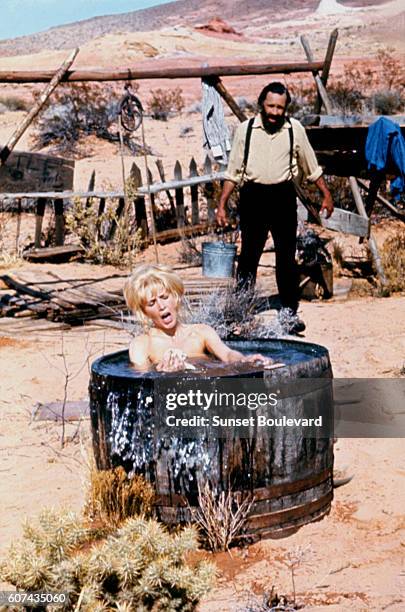 American actors Stella Stevens and Jason Robards on the set of The Ballad of Cable Hogue, directed by Sam Peckinpah.