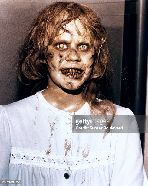 American actress Linda Blair on the set of The Exorcist, based on the novel by William Peter Blatty and directed by William Friedkin.