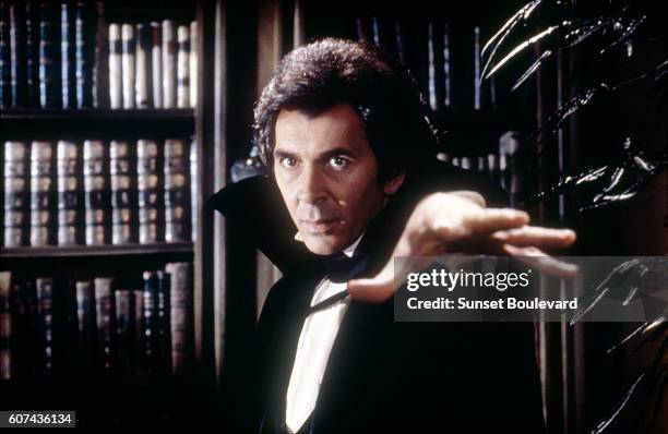 American actor Frank Langella on the set of Dracula, based on the play by Hamilton Deane, and directed by John Badham.