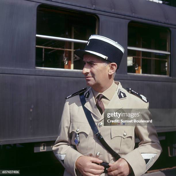 French actor Louis de Funès on the set of Le Gendarme de Saint-Tropez, written and directed by Jean Girault.