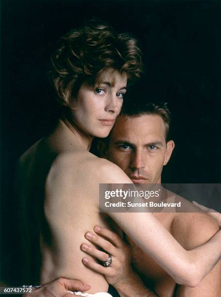 American actors Sean Young and Kevin Costner on the set of No Way Out, based on the novel by Kenneth Fearing, and directed by Roger Donaldson.