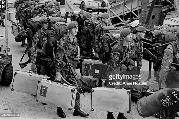 British soldiers leave Southampton aboard the "RMS Queen Elizabeth 2" to go to fight in the Falkland Islands. The Falklands War started on Friday, 2...