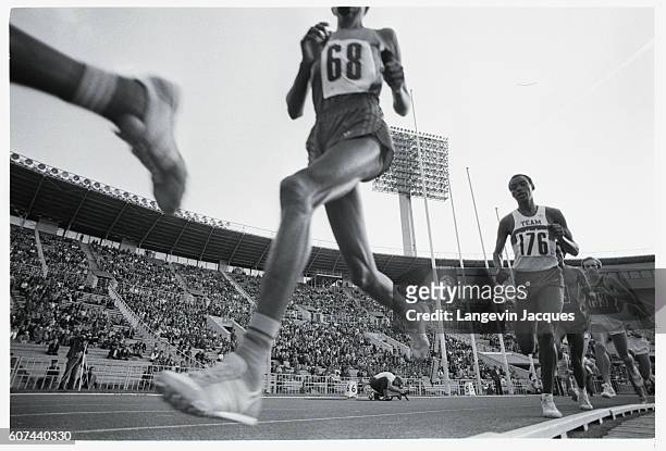 Runners in action, at the Lenin stadium for the Friendship Games which were held as a substitute for Los Angeles Olympic Games "boycotting countries"...