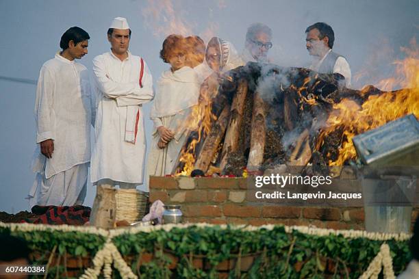 Funeral of Prime Minister of the Republic of India, Indira Gandhi, who was assassinated on 31 October 1984 by two of her Sikh bodyguards, Satwant...