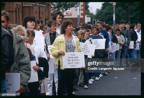 On the occasion of a Catholic march down Belfast's Fall's Road to celebrate the 20th anniversary of the British occupation of Ulster, demonstrators...