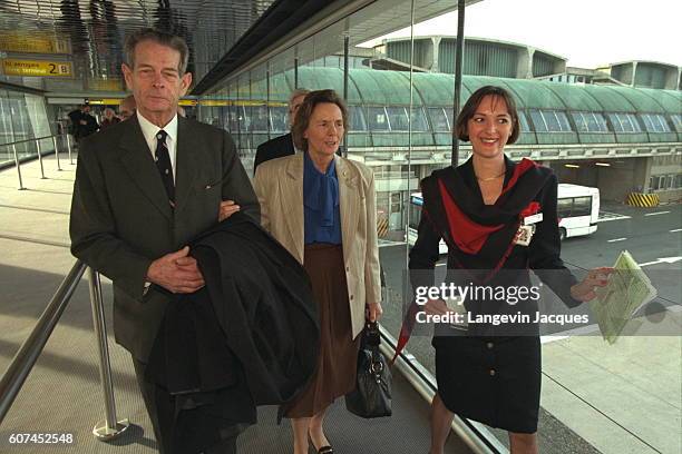 Former King Michael 1st and his wife Anne arrive at Bucharest airport.