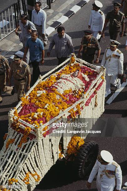 Funeral of Prime Minister of the Republic of India, Indira Gandhi, who was assassinated on 31 October 1984 by two of her Sikh bodyguards, Satwant...