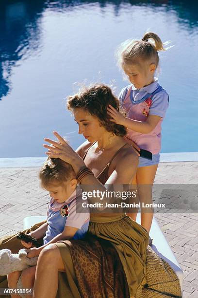French actress Marlene Jobert with her twin daughters Eva and Joy.