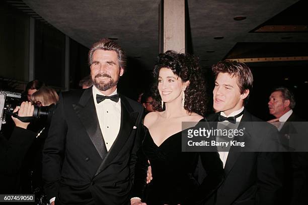 American actress Connie Sellecca with actors James Brolin and his son Josh.
