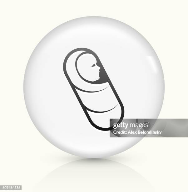 baby wrapped in blanket icon on white round vector button - baby blanket stock illustrations
