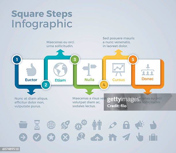 ilustrações de stock, clip art, desenhos animados e ícones de five step squares infographic concept - número 5