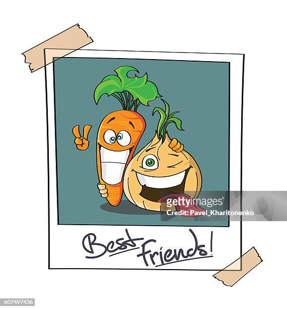  Polaroid Foto De Dos Mejores Amigos Dibujos Animados Zanahoria Y Cebolla Ilustración de stock