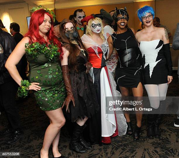 Cosplayers Zoe Oliva dressed as Harley Quinn marries Jesse Oliva dressed as The Joker at the Long Beach Comic Con held at Long Beach Convention...