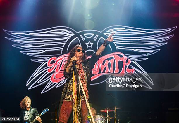 Musician Steven Tyler of Aerosmith performs on the Sunset Cliffs Stage during the 2016 KAABOO Del Mar at the Del Mar Fairgrounds on September 17,...
