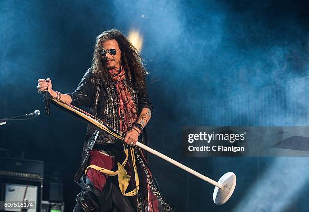 Musician Steven Tyler of Aerosmith performs on the Sunset Cliffs Stage during the 2016 KAABOO Del Mar at the Del Mar Fairgrounds on September 17,...