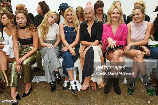 Ella Eyre, Anais Gallagher, Tigerlily Taylor, Amber Le Bon, Clara Paget and Chelsea Leyland attend the Topshop Unique show during London Fashion Week...