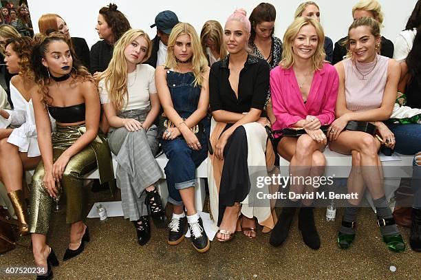 Ella Eyre, Anais Gallagher, Tigerlily Taylor, Amber Le Bon, Clara Paget and Chelsea Leyland attend the Topshop Unique show during London Fashion Week...