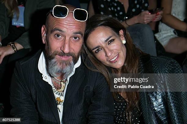 Roberto Etxeberria and Bebe are seen attending Mercedes-Benz Fashion Week Madrid Spring/Summer 2017 at Ifema on September 18, 2016 in Madrid, Spain.