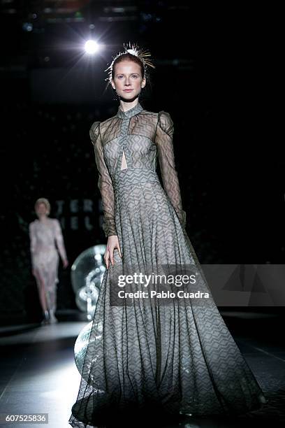 Model walks on the runway at the Teresa Helbig show during Mercedes-Benz Fashion Week Madrid Spring/Summer 2017 at Ifema on September 18, 2016 in...