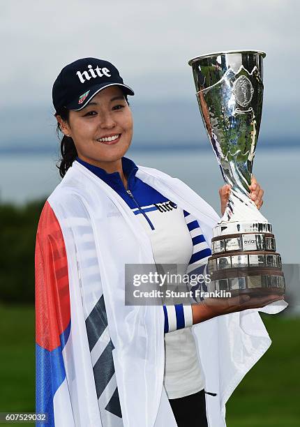 In Gee Chun of Korea holds the trophy after winning The Evian Championship on September 18, 2016 in Evian-les-Bains, France.