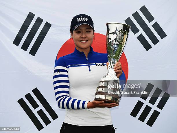 In Gee Chun of Korea holds the trophy after winning The Evian Championship on September 18, 2016 in Evian-les-Bains, France.
