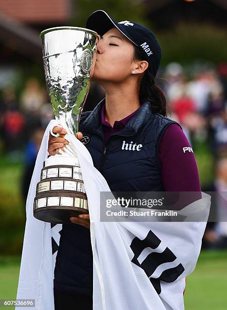 In Gee Chun of Korea kisses the trophy after winning The Evian Championship on September 18, 2016 in Evian-les-Bains, France.