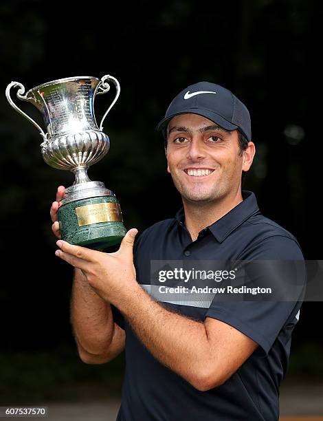 Francesco Molinari of Italy celebrates with the trophy after winning the Italian Open at Golf Club Milano - Parco Reale di Monza on September 18,...