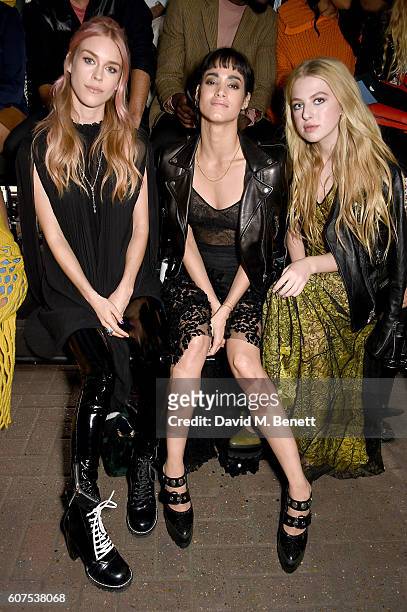 Mary Charteris, Sofia Boutella and Anais Gallagher attend the Mulberry Spring/Summer 2017 Show at The Printworks on September 18, 2016 in London,...