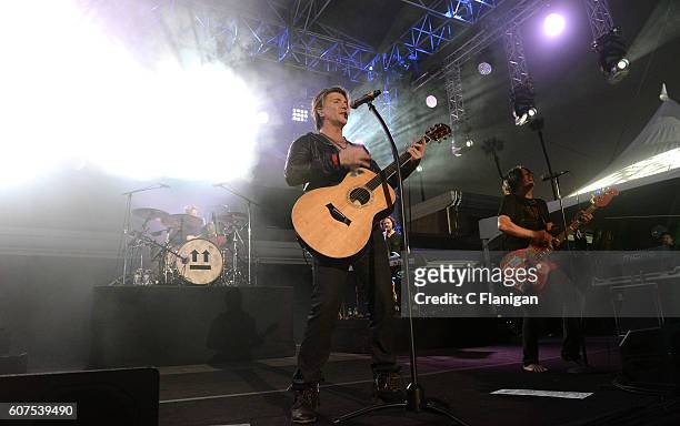 Singer John Rzeznik and bass player Robby Takac of the band Goo Goo Dolls perform on the Trestles stage during KAABOO Del Mar at the Del Mar...