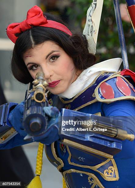Cosplayer Amber Arden as a mashup of Snow White and a Mandolorian attends the Long Beach Comic Con held at Long Beach Convention Center on September...