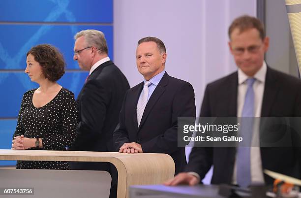 Ramona Pop, co-lead candidate of the German Greens Party , Frank Henkel, lead candidate of the German Christian Democrats , Georg Pazderski, lead...