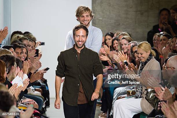 Peter Pilotto and Christopher De Vos at the Peter Pilotto show during London Fashion Week Spring/Summer collections 2017 on September 18, 2016 in...