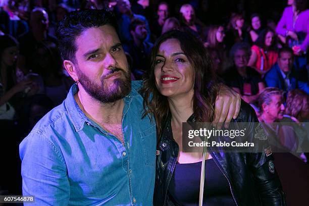 Designer Leandro Cano and Jimena Mazucco are seen attending Mercedes-Benz Fashion Week Madrid Spring/Summer 2017 at Ifema on September 18, 2016 in...