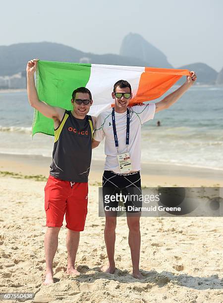 Rio , Brazil - 18 September 2016; Jason Smyth, left, and Michael McKillop of Ireland on the Copacabana beach where they gathered to support Patrick...