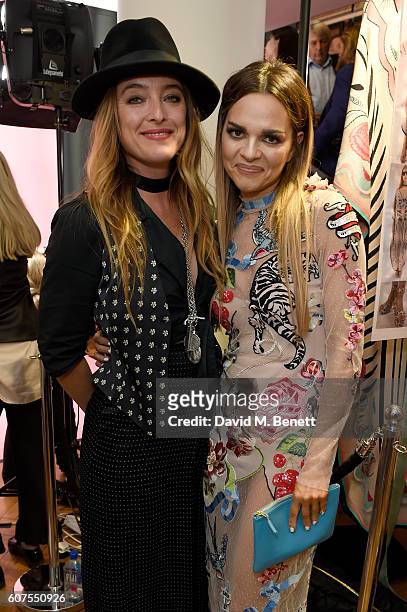Maria Hatzistefanis poses with designer Alice Temperley backstage following the Temperley London SS17 show sponsored by Rodial at London Fashion Week...