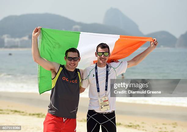 Rio , Brazil - 18 September 2016; Jason Smyth, left, and Michael McKillop of Ireland on the Copacabana beach where they gathered to support Patrick...