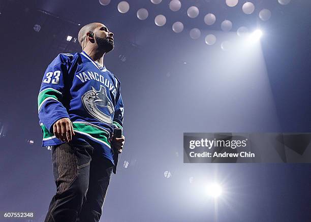 Canadian rapper Drake performs onstage during his 'Summer Sixteen Tour' at Pepsi Live at Rogers Arena on September 17, 2016 in Vancouver, Canada.