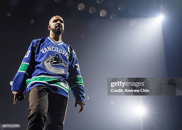 Canadian rapper Drake performs onstage during his 'Summer Sixteen Tour' at Pepsi Live at Rogers Arena on September 17, 2016 in Vancouver, Canada.