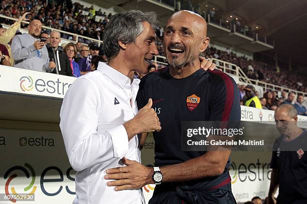 Paulo Sousa manager of ACF Fiorentina and Luciano Spalletti manager of AS Roma during the Serie A match between ACF Fiorentina and AS Roma at Stadio...