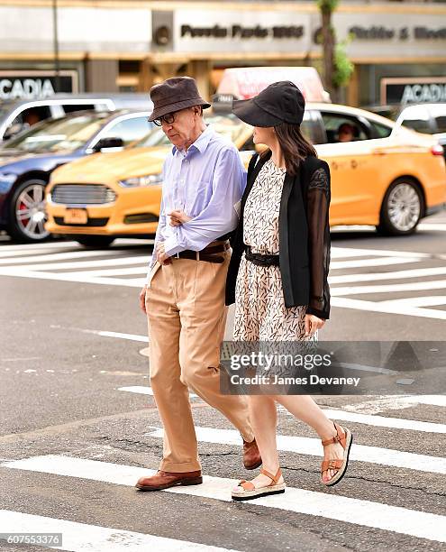 Woody Allen and Soon-Yi Previn seen on the streets of Manhattan on September 17, 2016 in New York City.