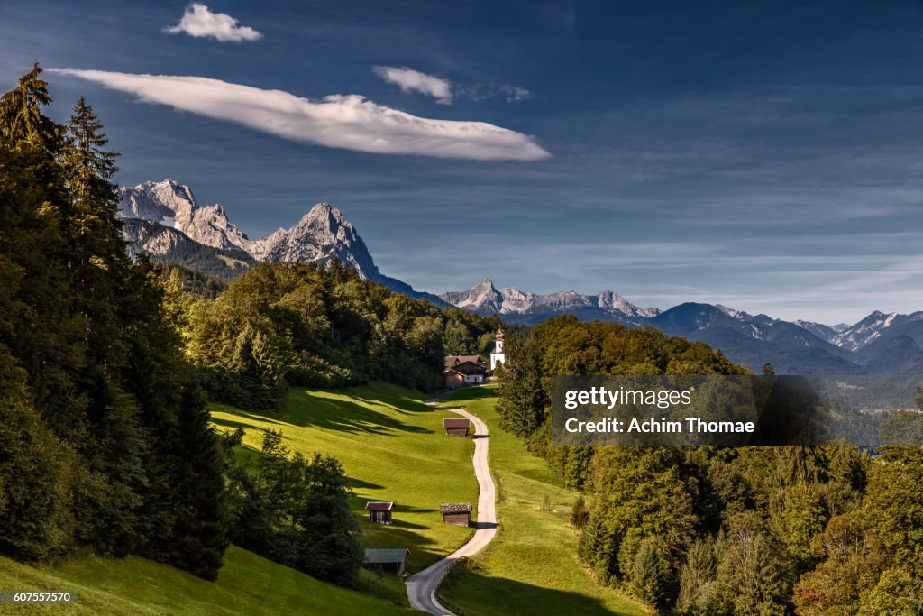 Bavarian Countryside with a view to the bavrian alps