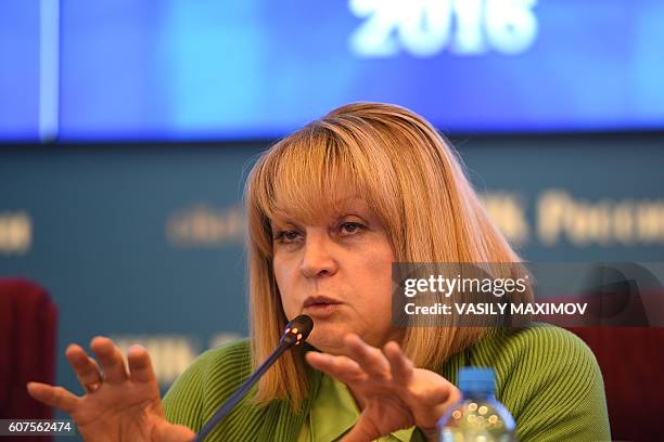 Head of Russia's Central Election Commission Ella Pamfilova attends the Parliament elections resultat summation procedure in Moscow on September 18,...