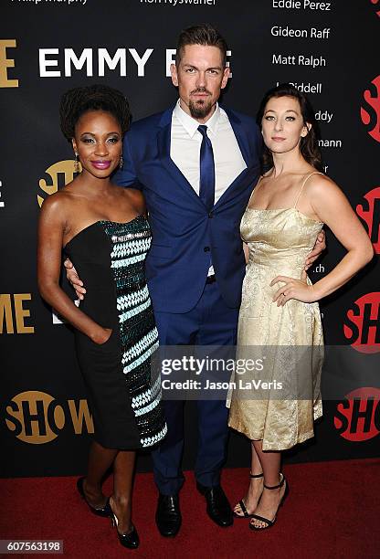 Shanola Hampton, Steve Howey and Isidora Goreshter attend the Showtime Emmy eve party at Sunset Tower on September 17, 2016 in West Hollywood,...