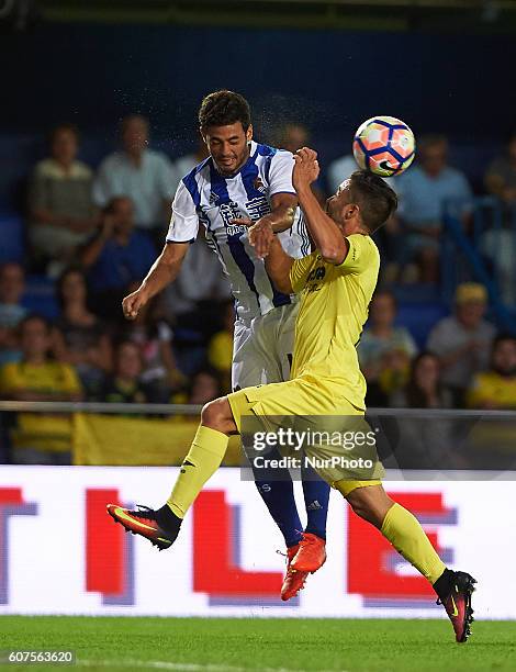 Jaume Costa of Villarreal CF and Carlos Vela of Real Sociedad during the day 4 of La Liga match, at Estadio El Madrigal, on September 18, 2016 in...