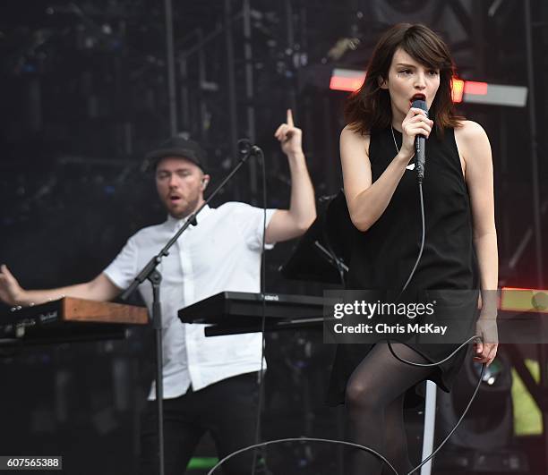 Martin Doherty and Lauren Mayberry of Chvrches perform during Music Midtown at Piedmont Park on September 17, 2016 in Atlanta, Georgia.