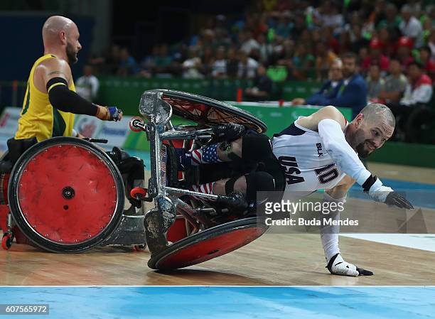 Josh Wheeler of the United States in action during the Men's Wheelchair Rugby Gold Medal match between Australia and United States on day 11 of the...