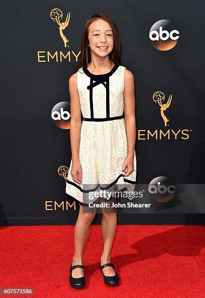 Actress Aubrey Anderson-Emmons arrives at the 68th Annual Primetime Emmy Awards at Microsoft Theater on September 18, 2016 in Los Angeles, California.