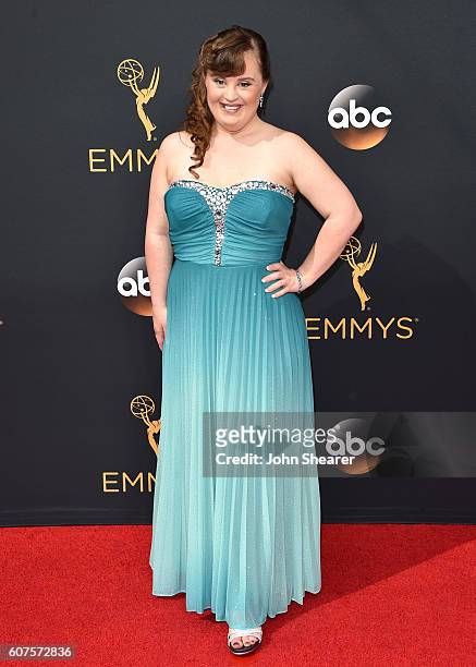 Actress Jamie Brewer arrives at the 68th Annual Primetime Emmy Awards at Microsoft Theater on September 18, 2016 in Los Angeles, California.
