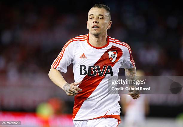 Andres D'Alessandro of River Plate looks on during a match between River Plate and San Martin as part of third round of Campeonato de Primera...